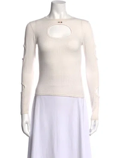 Pre-owned Sandy Liang Bateau Neckline Long Sleeve Crop Top In Grey/pink