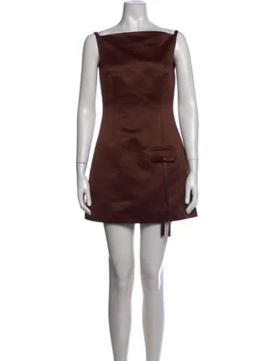 Pre-owned Sandy Liang Bateau Neckline Mini Dress In Brown