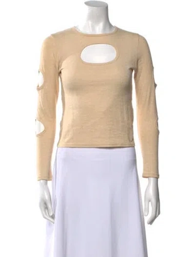 Pre-owned Sandy Liang Bateau Neckline Three-quarter Sleeve Crop Top In Neutral