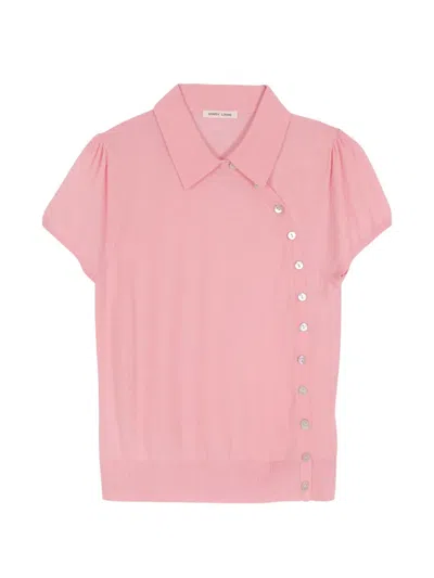 Sandy Liang Birdie Asymmetric-fastening Top In Pink