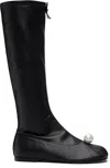 Sandy Liang Black Pearl Sock Boots In Black