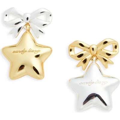 Sandy Liang Boshi Bow & Star Drop Earrings In Gold