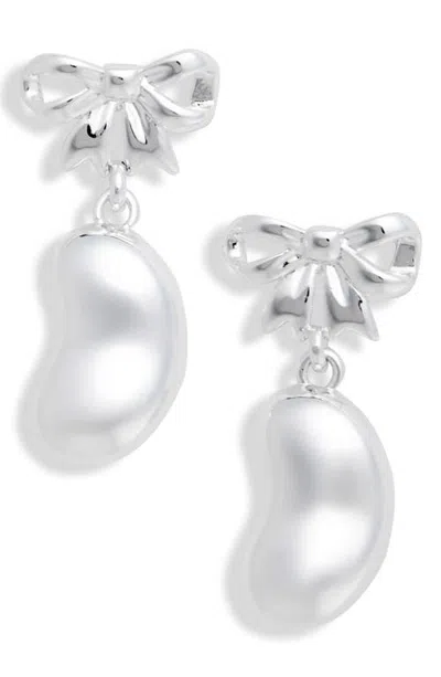 Sandy Liang Bow Fava Drop Earrings In Metallic