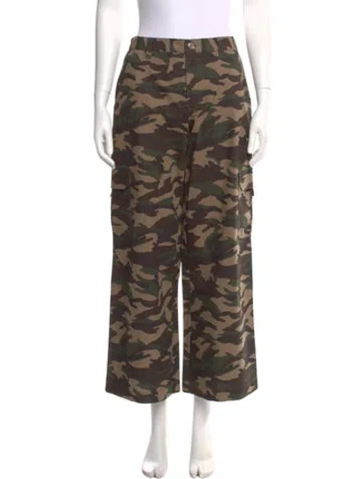 Pre-owned Sandy Liang Camouflage Print Wide Leg Pants In Green