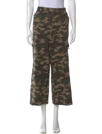 Pre-owned Sandy Liang Camouflage Print Wide Leg Pants In Green