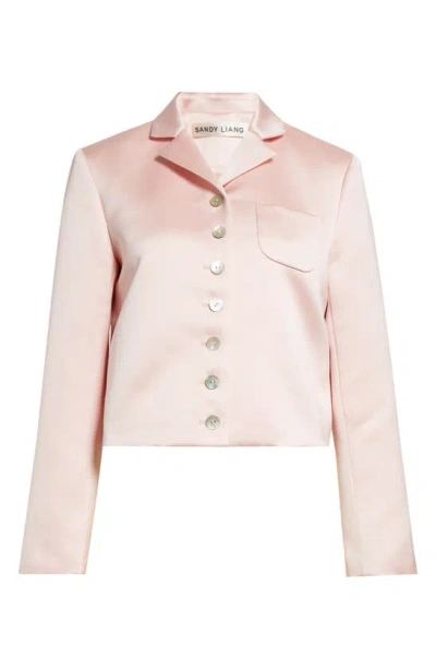 Sandy Liang Charm Satin Crop Jacket In Pink