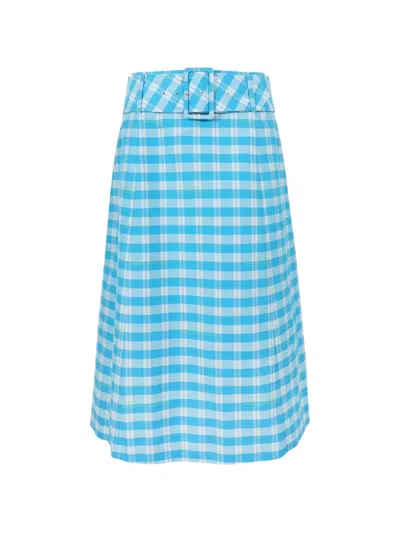 Sandy Liang Clio Belted Gingham Midi Skirt In Blue