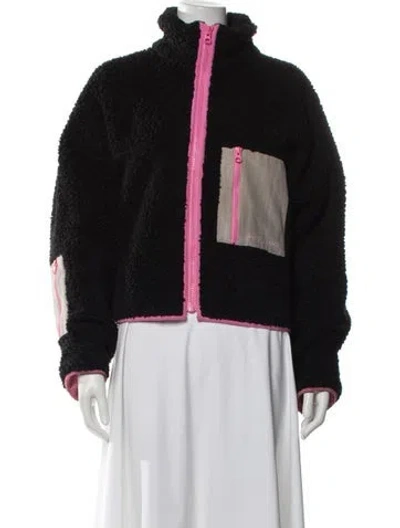 Pre-owned Sandy Liang Colorblock Pattern Bomber Jacket In Black