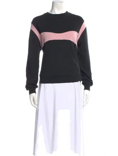Pre-owned Sandy Liang Colorblock Pattern Crew Neck Sweatshirt In Black