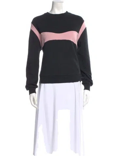 Pre-owned Sandy Liang Colorblock Pattern Crew Neck Sweatshirt In Black