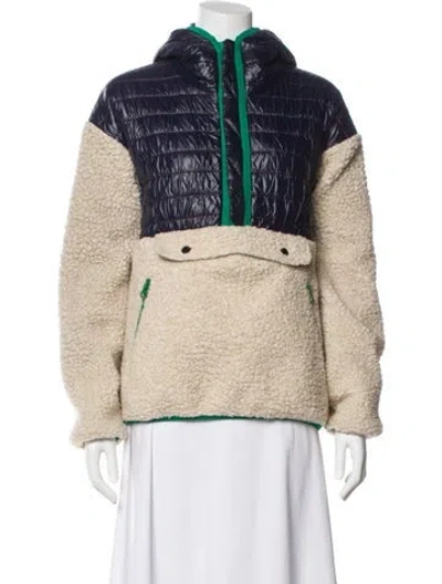 Pre-owned Sandy Liang Colorblock Pattern Faux Fur Jacket In Blue