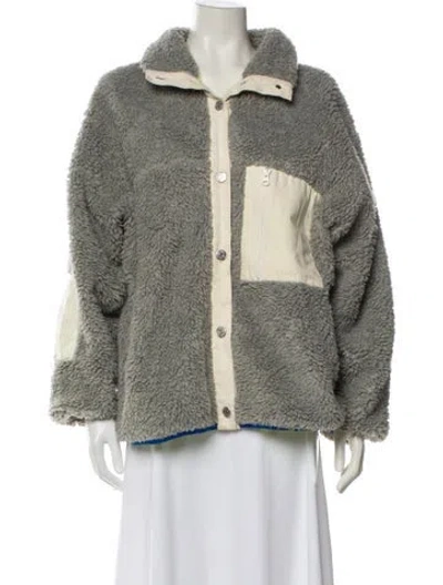 Pre-owned Sandy Liang Colorblock Pattern Faux Fur Jacket In Gray