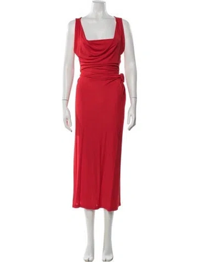 Pre-owned Sandy Liang Cowl Neck Midi Length Dress In Red
