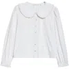Sandy Liang Crayon Eyelet Trim Cotton Poplin Shirt In White