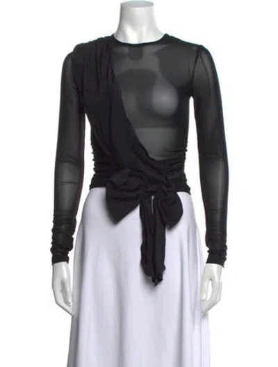 Pre-owned Sandy Liang Crew Neck Long Sleeve Top In Black