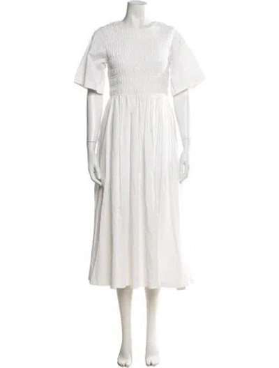 Pre-owned Sandy Liang Crew Neck Midi Length Dress In White