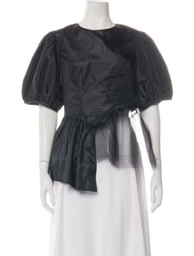 Pre-owned Sandy Liang Crew Neck Short Sleeve Blouse In Black