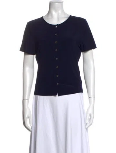 Pre-owned Sandy Liang Crew Neck Short Sleeve Button-up Top In Blue
