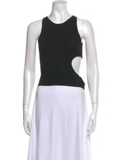 Pre-owned Sandy Liang Crew Neck Sleeveless Crop Top In Black