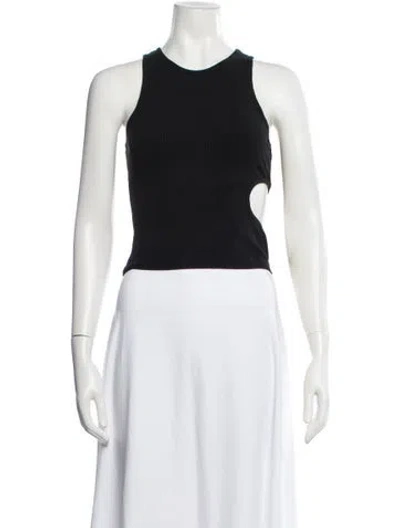 Pre-owned Sandy Liang Crew Neck Sleeveless Crop Top In Black