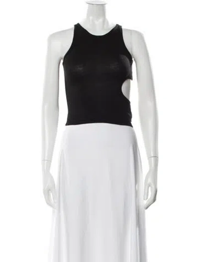 Pre-owned Sandy Liang Crew Neck Sleeveless Crop Top In Black