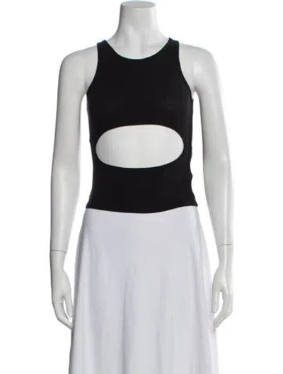 Pre-owned Sandy Liang Crew Neck Sleeveless Crop Top In Black