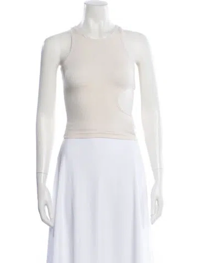 Pre-owned Sandy Liang Crew Neck Sleeveless Crop Top In Neutral