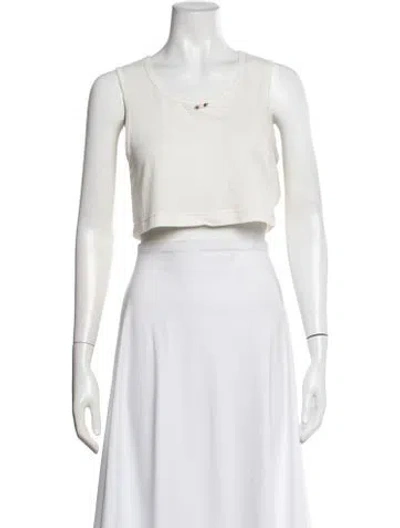 Pre-owned Sandy Liang Crew Neck Sleeveless Crop Top In Neutrals