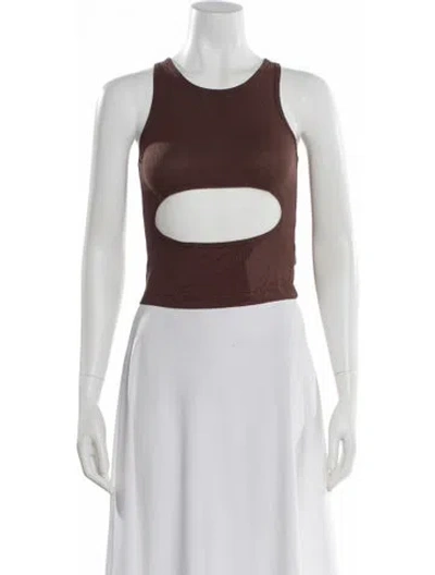 Pre-owned Sandy Liang Crew Neck Sleeveless Crop Top W/ Tags In Brown