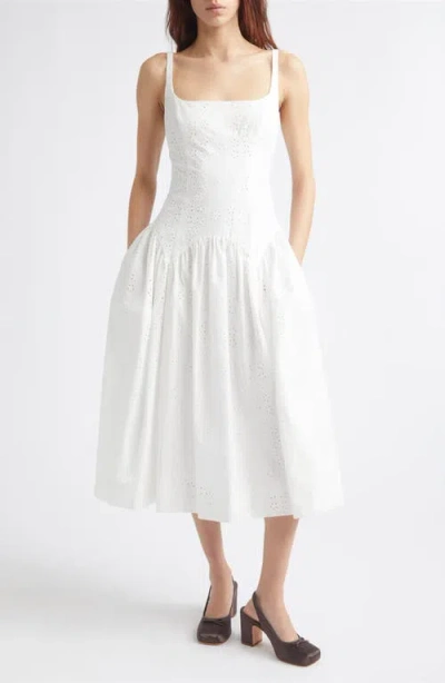Sandy Liang Cricket Cotton Eyelet Midi Dress In White