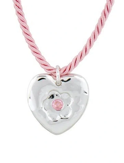 Pre-owned Sandy Liang Crystal & Cord Clam Pendant Necklace, 37" In Pink