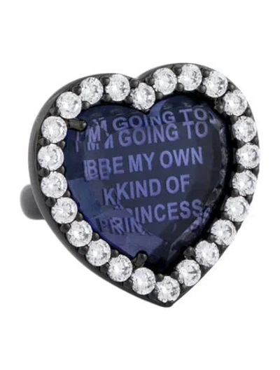 Pre-owned Sandy Liang Crystal Cocktail Ring In Blue