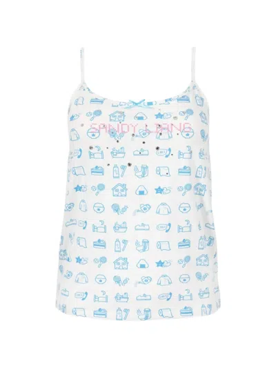 Sandy Liang Dashi Graphic-print Tank Top In Blue