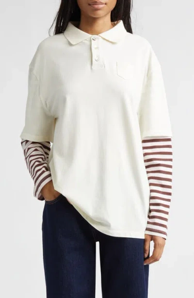 Sandy Liang Dew Oversize Layered Look Polo In White