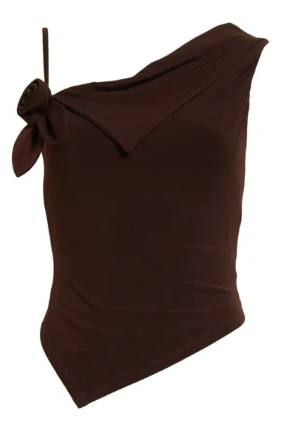 Sandy Liang Dory Stretch Jersey Top In Dark Brown