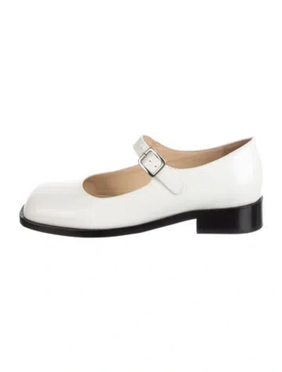Pre-owned Sandy Liang Double G Logo Leather Mary Jane Flats In White