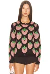 Sandy Liang Womens Multi Eddie Strawberry Merino-wool Knitted Cardigan In Black