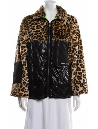 Pre-owned Sandy Liang Faux Fur Animal Print Faux Fur Jacket In Black