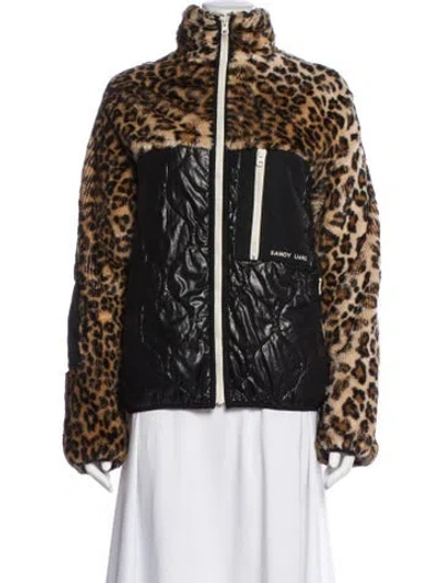 Pre-owned Sandy Liang Faux Fur Animal Print Jacket In Black