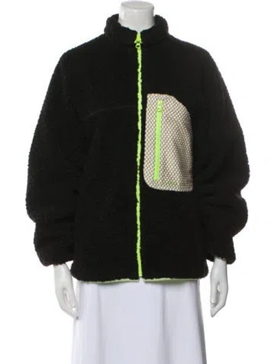 Pre-owned Sandy Liang Faux Fur Bomber Jacket In Black