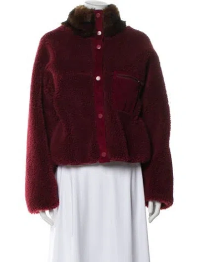 Pre-owned Sandy Liang Faux Fur Jacket In Burgundy
