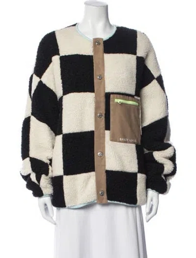 Pre-owned Sandy Liang Faux Fur Plaid Print Jacket In White