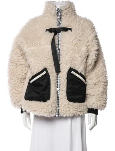 Pre-owned Sandy Liang Faux Fur Plaid Print Jacket In White