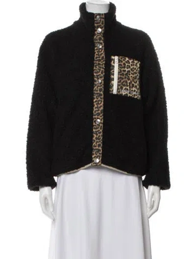 Pre-owned Sandy Liang Faux Shearling Animal Print Jacket In Black