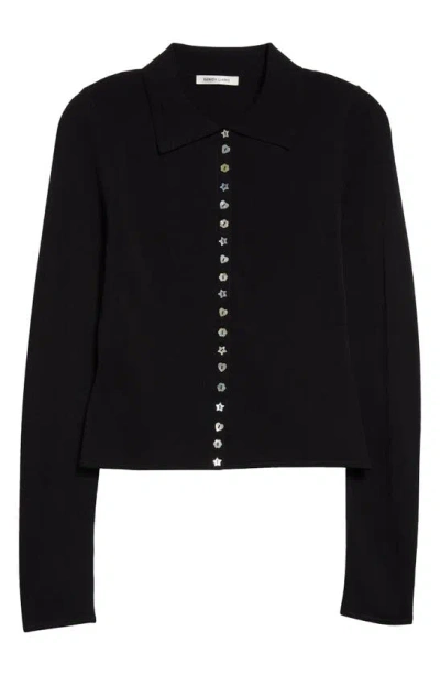 Sandy Liang Fiction Mixed Button Cardigan In Black
