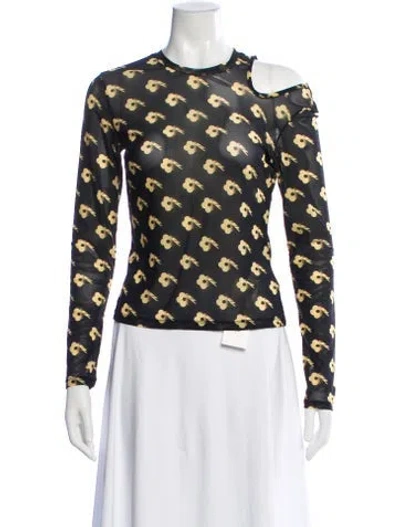 Pre-owned Sandy Liang Floral Print Asymmetrical Top In Green
