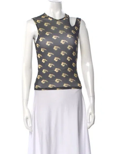 Pre-owned Sandy Liang Floral Print Asymmetrical Top In Yellow