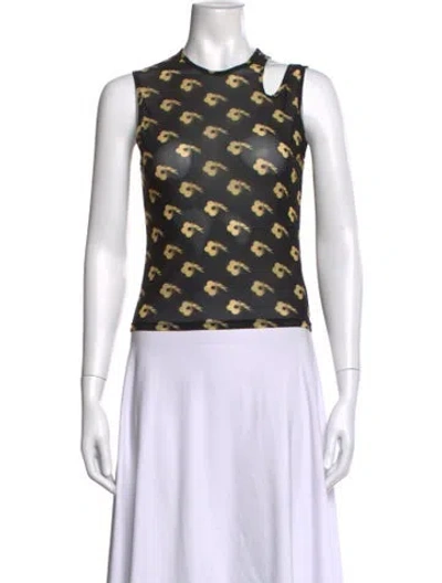 Pre-owned Sandy Liang Floral Print Asymmetrical Top In Yellow