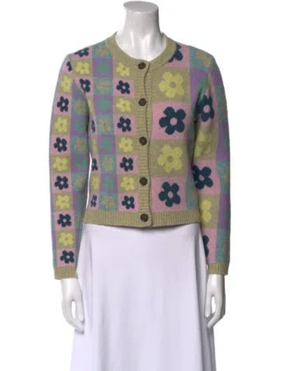 Pre-owned Sandy Liang Floral Print Crew Neck Sweater In Green