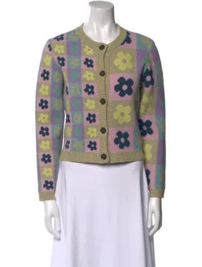 Pre-owned Sandy Liang Floral Print Crew Neck Sweater In Green